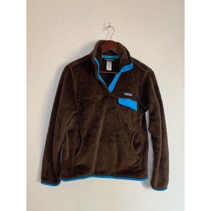 Patagonia Re-Tool Snap-T Fleece Pullover Brown Bear Blue Trim - Women's Sz S